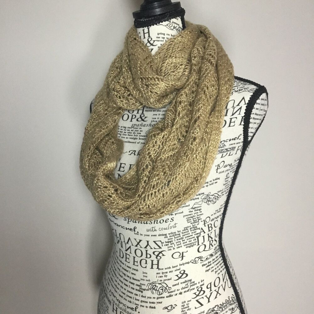 Cato tan knit infinity scarf gold sparkle one size 57” long